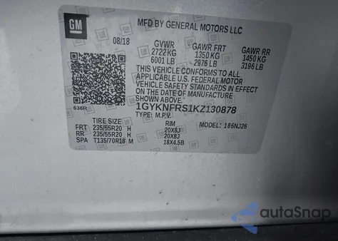 2019 Cadillac Xt5 Premium Luxury z USA, uszkodzony, nr VIN 1GYKNFRS1KZ130878